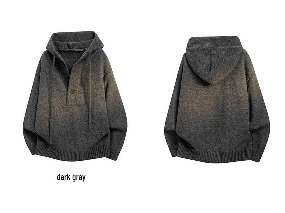 Men's Autumn Solid Color Hooded Knit Sweater - Casual Long Sleeve Warm Pullover for Teens