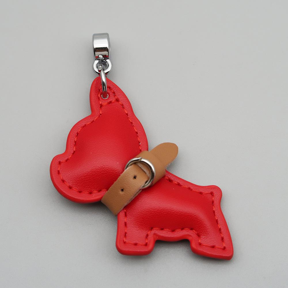 Handmade French Bulldog Genuine Leather Keychain with Anti-Lost Woven Rope Lanyard.