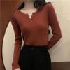 Slim-fit V-neck Knit Base Layer Top for Women Long-sleeve Solid Color Top Autumn/Winter Inner Sweater