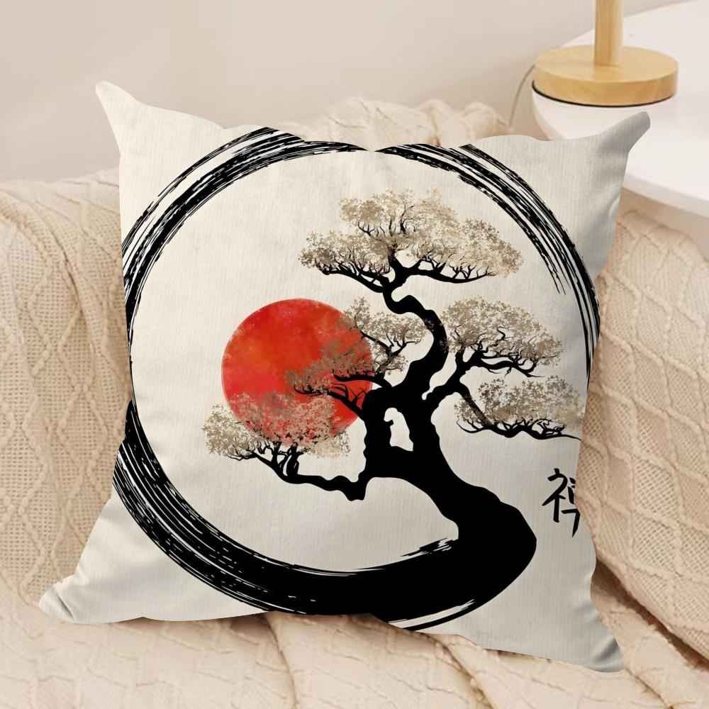 Chinese Ink Painting Style Cushion Cover Silky Short Plush Double-Sided Printed Pillow Case For Sofa All Seasons Home Decor Gift