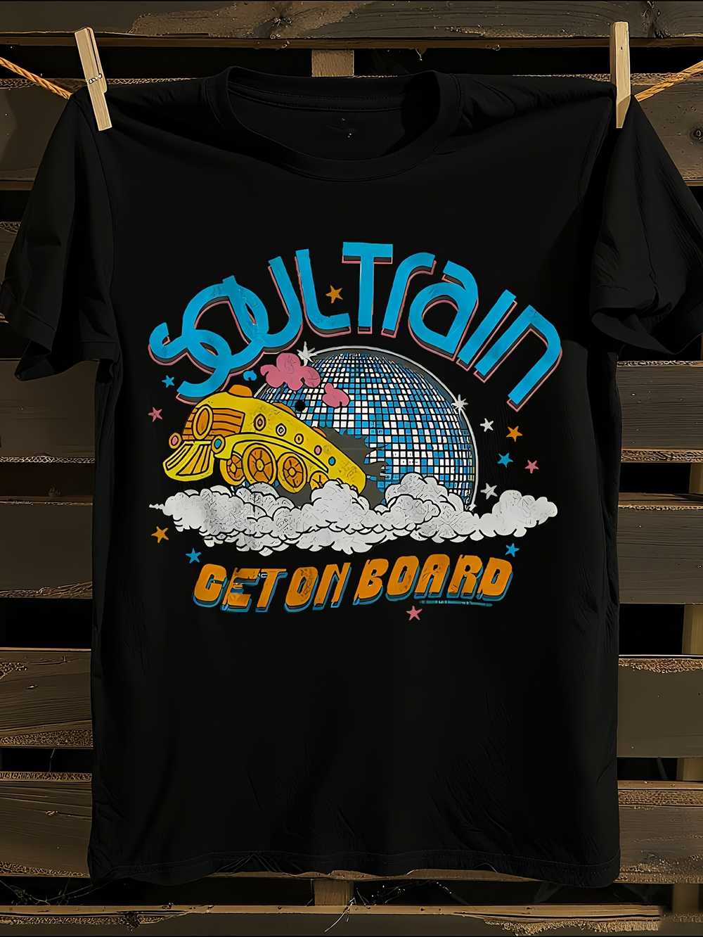 

70s Retro Soul Train Graphic T-Shirt Mens Tshirt Womens Tshirts with Letters Print Short Sleeves T-Shirt Casual Street Tee Shirt Top S