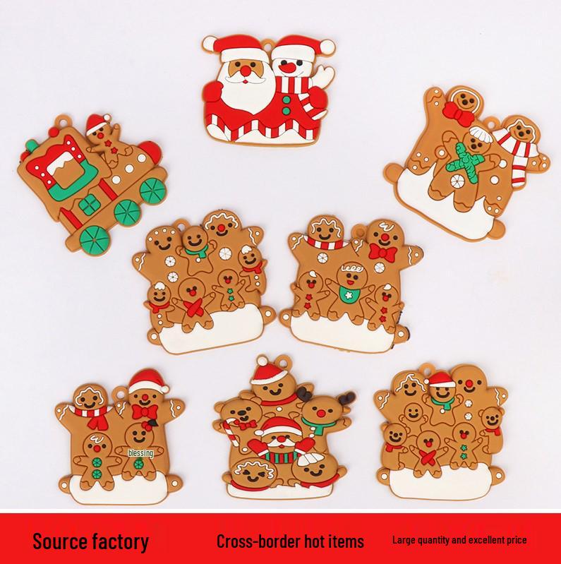 Set of 8 Large PVC Gingerbread Man Ornaments - Soft Rubber Christmas Tree Decorations