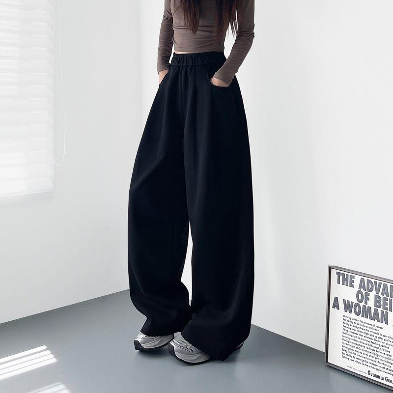 

Black Sweatpants, Loose-Fitting Wide-Leg Pants for Women, Winter, for Chubby Girls, Lazy Style, Relaxed Fit, Fleece-Lined, Sporty Casual Pants Black Regular Plus Size m