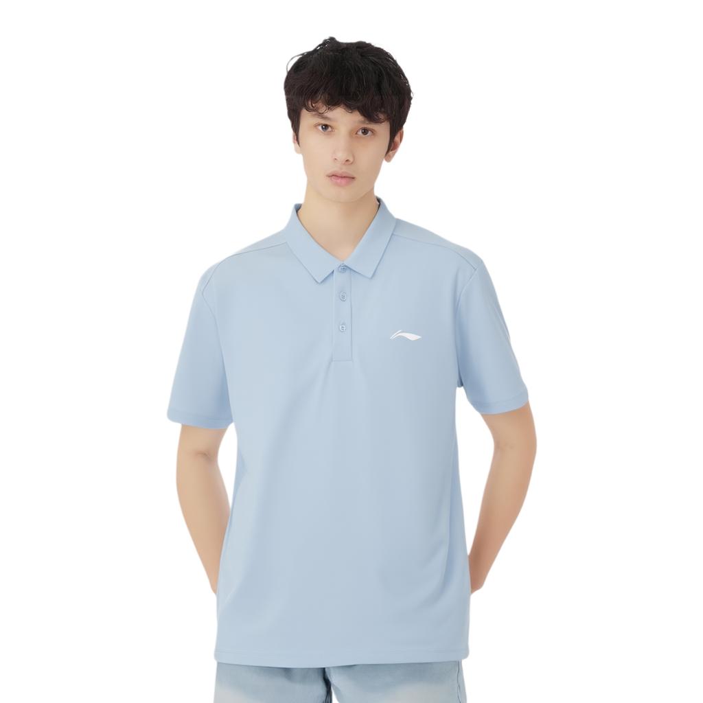 Li-Ning Letter Logo Printed Loose Comfortable Casual Early Spring Short Sleeve Polo Shirt Unisex polo shirts Sky-Blue APLV605-5