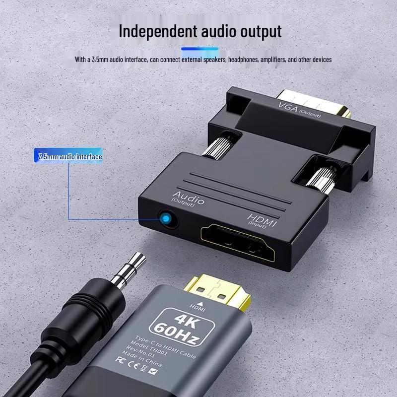 HDMI to VGA Converter with Audio for HD Video, Computer, Set-Top Box, Projector, TV, and Monitor