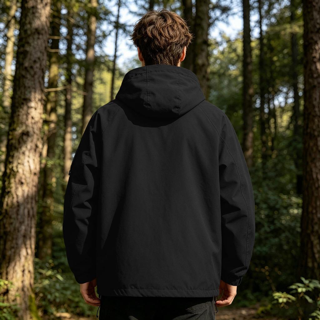 Men's Outdoor Waterproof Jacket Windproof Lightweight Hiking Raincoat with Adjustable Hood and Multiple Pockets for Sports and Travel