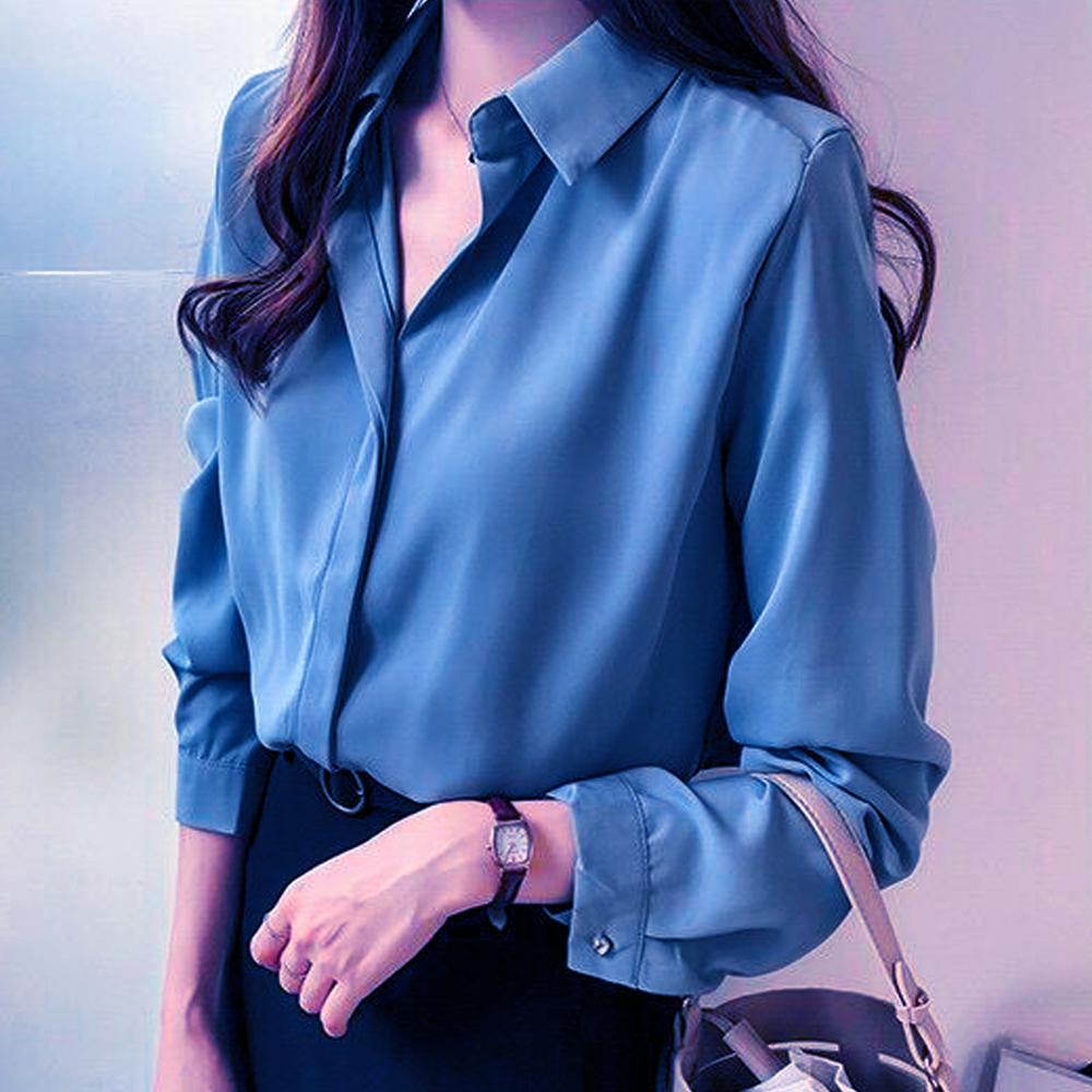 Buy Turn Down Collar Women Solid Color 
