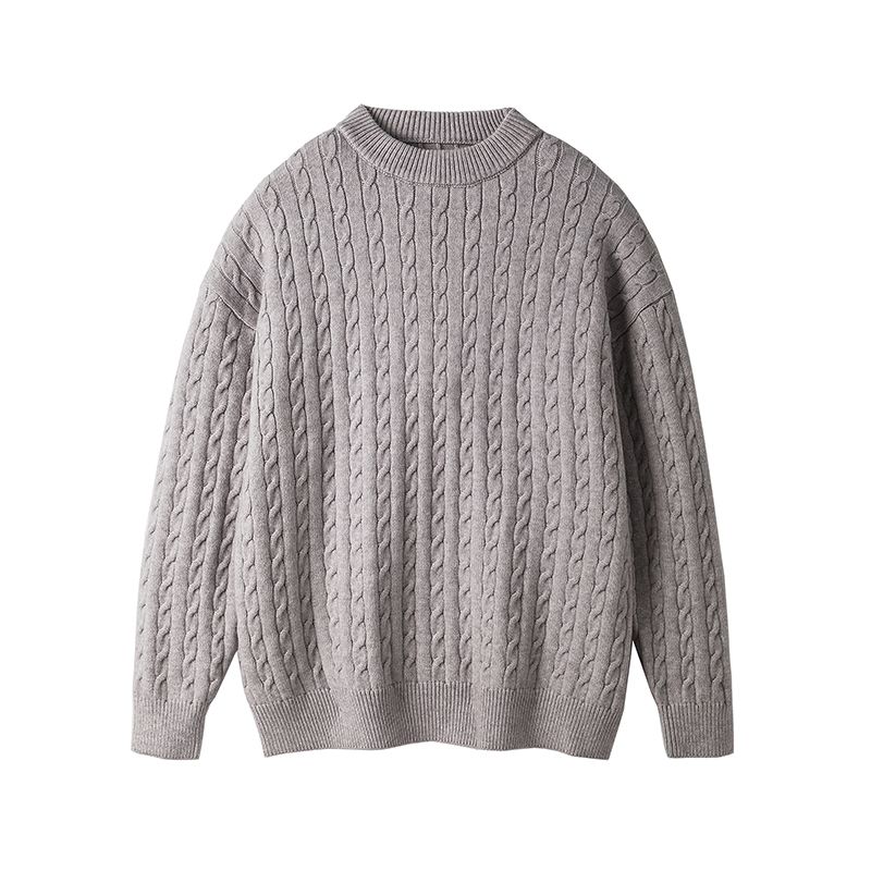 

Dream Made Old Money Style Twist Knit Crew Neck Sweater for Men, Autumn Light Luxury New Rich Pullover Knitwear Gray XL