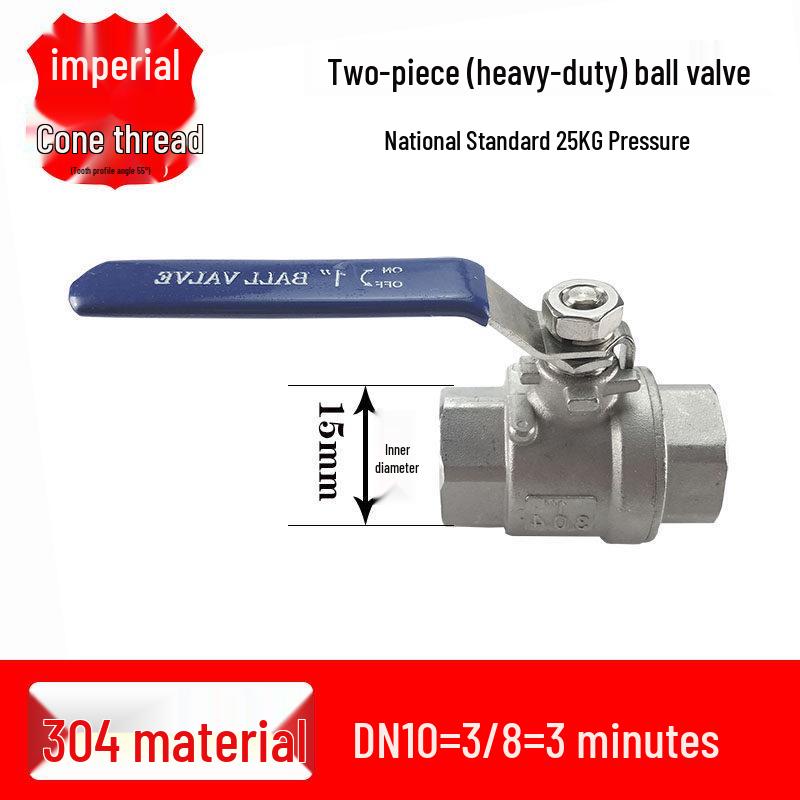 201/304 Stainless Steel Heavy-Duty Two-Piece Ball Valve / 25kg Pressure / Full Bore / High Flow Rate / DN15