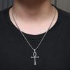 Polished Stainless Steel Ankh Cross Pendant Necklace with Non-Fading Pearl Chain for Men