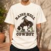 2026 New Pure Cotton Tshirt A Ruckus With The Cowboy Western Style Print Crew Neck Short Sleeve Casual Top