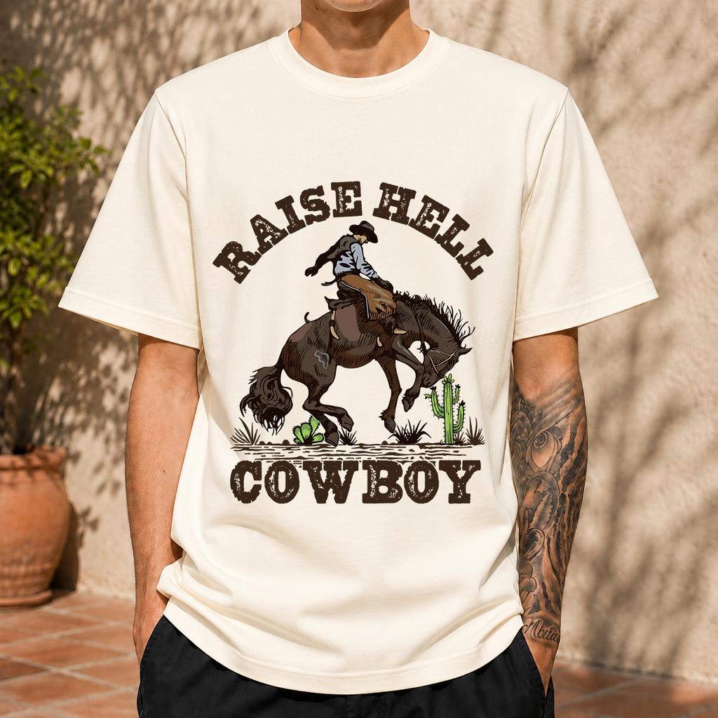 2026 New Pure Cotton Tshirt A Ruckus With The Cowboy Western Style Print Crew Neck Short Sleeve Casual Top