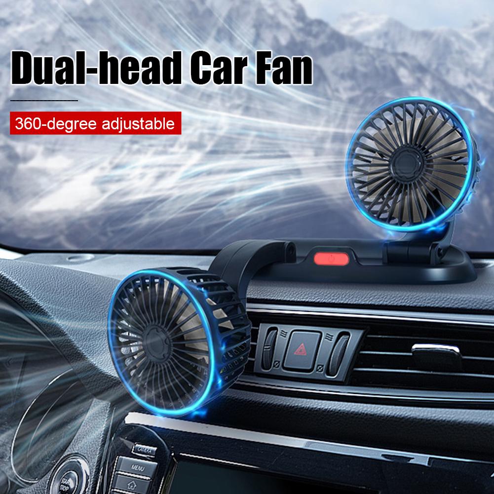5/12/24V Portable Dual Head Car Fan 360° Rotation 2 Speed Electric Fan USB Air Circulation Fans For Dashboard Car Fan