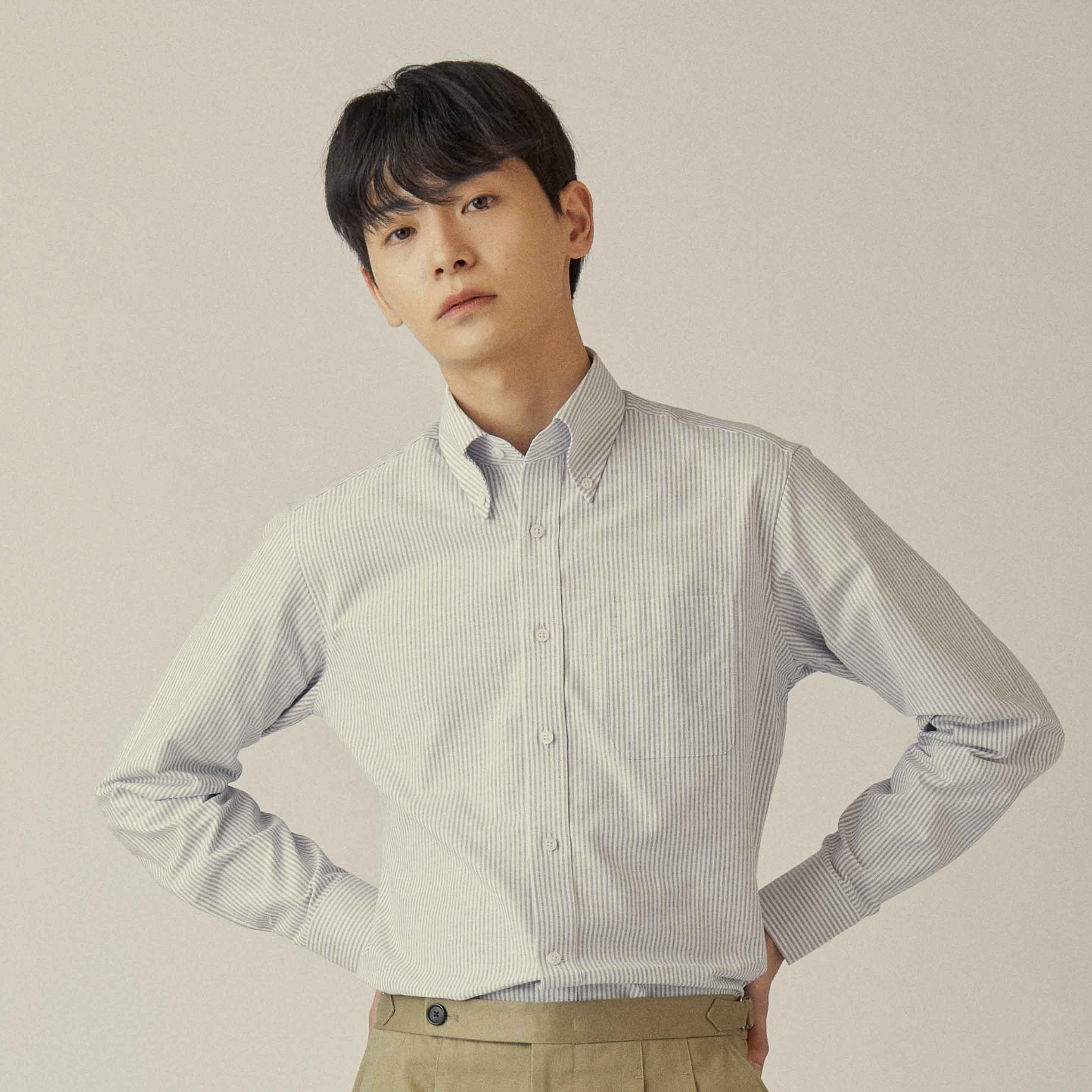 Mannergram Oxford Cotton Down Standard Shirt Stripe 100