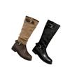 Ma Sichun of the Same Style~ Height Increase 4/7cm Fashionable Buckle with Round Head Splicing Thick Heel Knight Boots Women's Stacked Short Boots