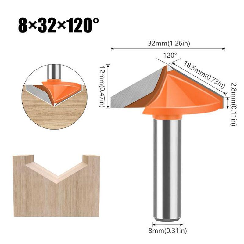 8mm Shank 60 90 120 150 Degree V Type Slotting Cutter Bit CNC Engraving Solid Router Bit Carbide Milling Cutter
