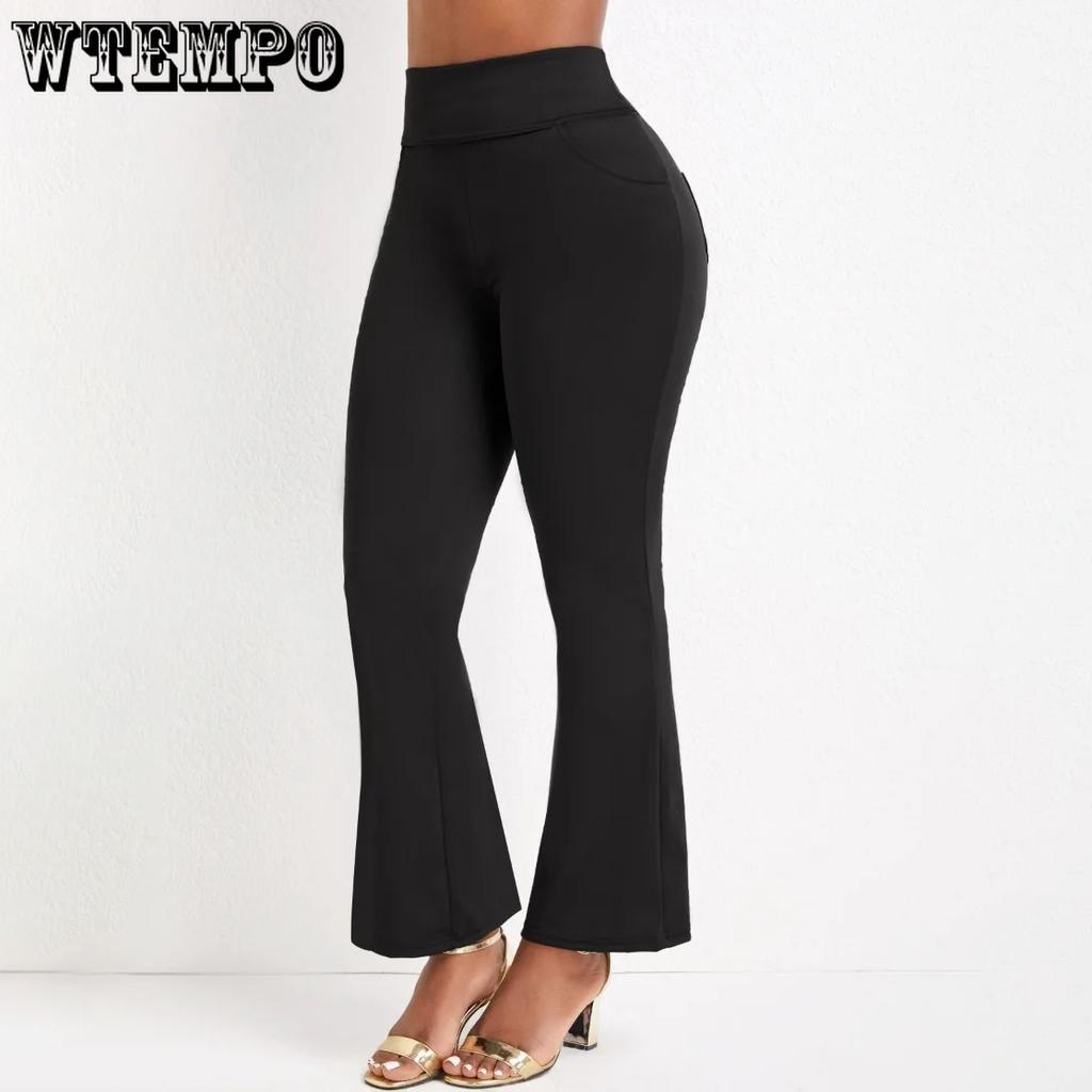 Übergröße L-5XL Elegante Hose Damen Übergröße Einfarbig Elastische Hohe Taille Schlaghose