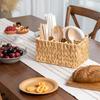 Yousheng Woven Storage Basket with Handle 4 Compartments Handcrafted Natural Utensil Organizer for Kitchen Countertop Picnic BBQ Portable Cutlery
