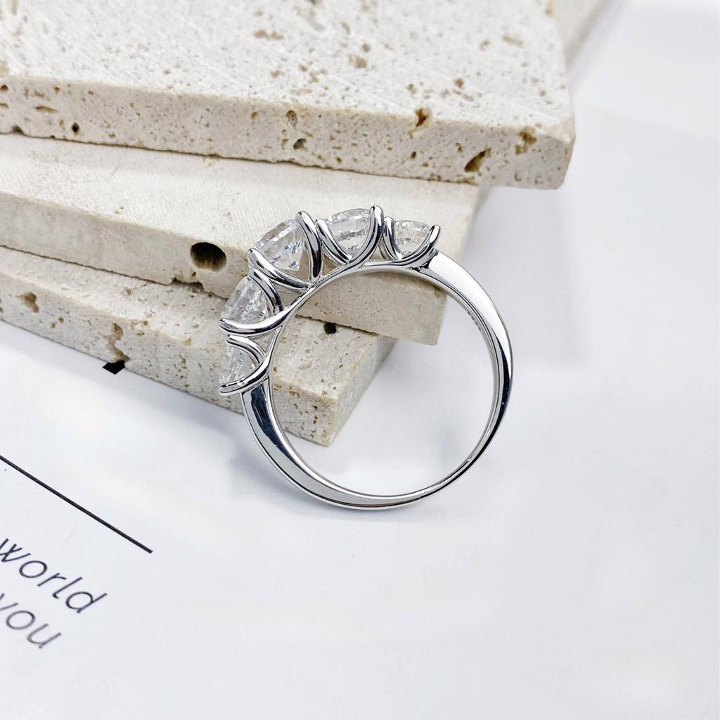 3.6CT All Moissanite Rings For Women 5 Stones Sparkling Dia Wedding Band 100% Silver Jewelry
