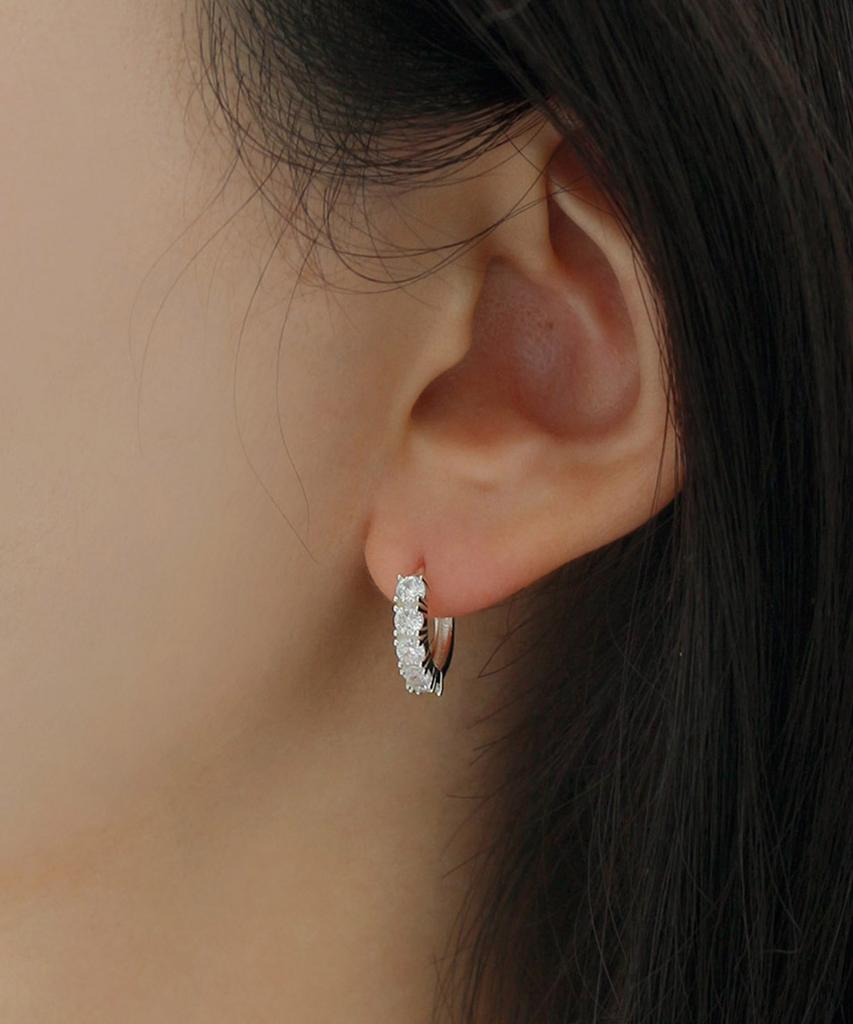 47Bag 925 Silver Tennis One-Touch Cubic Ring Earrings