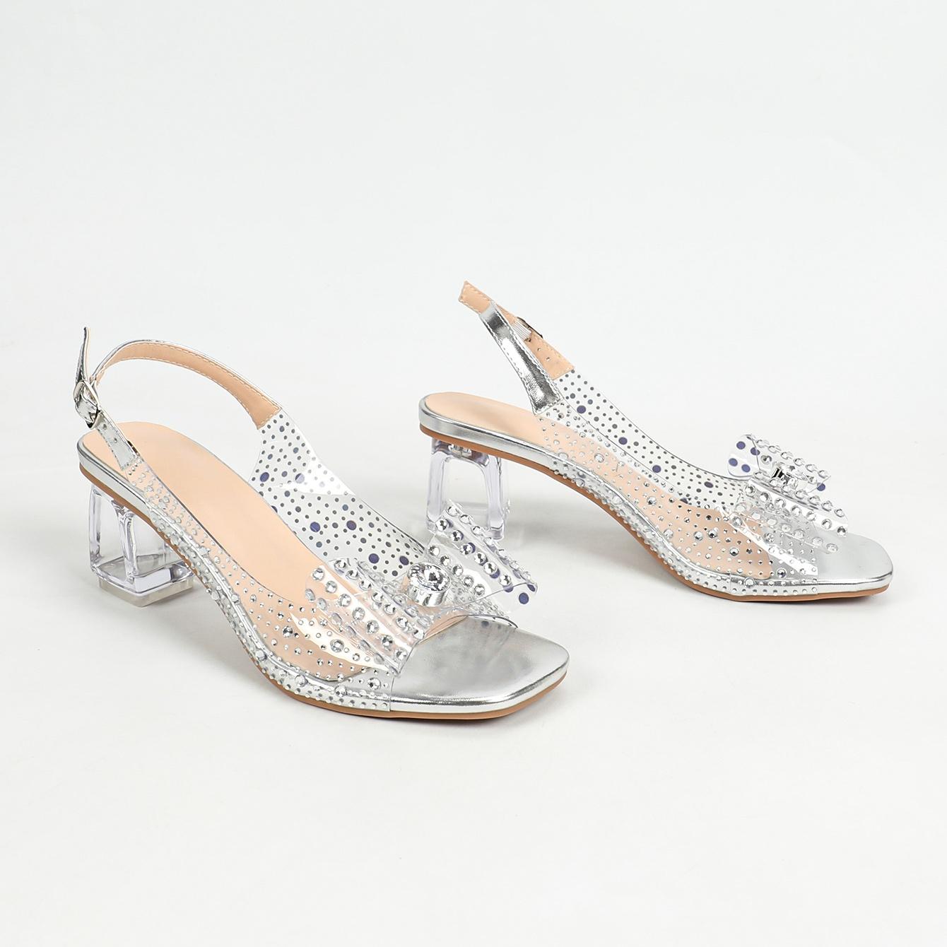 

Летние женские дизайнерские роскошные модные босоножки со стразами и бантом из ПВХ с кристаллами на высоком каблуке, женские банкетные свадебные туфли 36