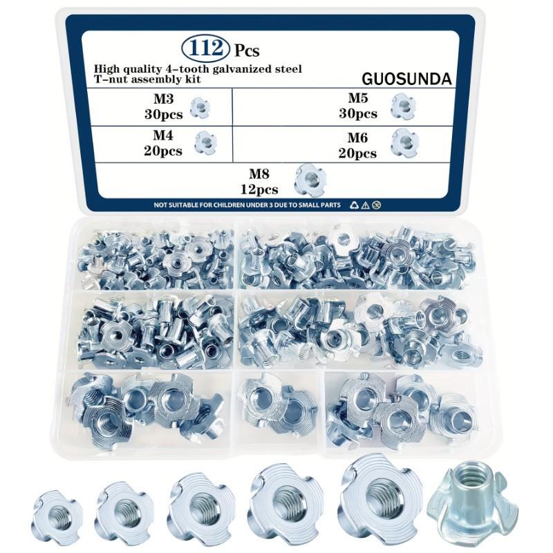 

Набор гаек с четырьмя лапками, оцинкованный Мебельная гайка Лапка динамик Деревянная панель Врезная заглушка 112 шт. Гайка в коробке 112Pcs