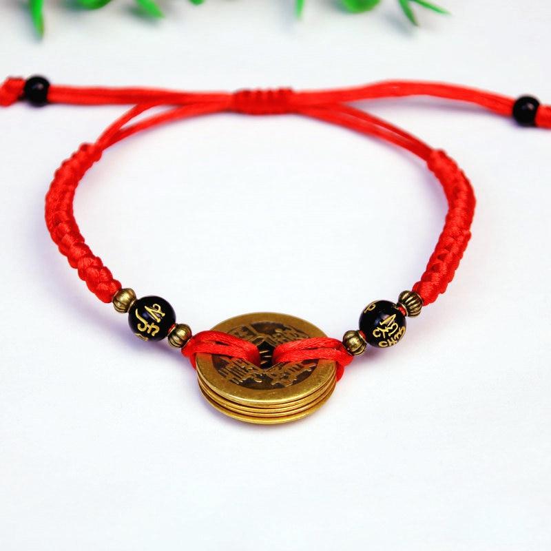 Buddhism Six Words Ancient Coin Kabbalah Red String Bracelets Lucky Protection