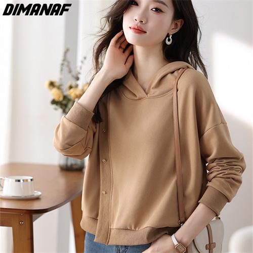 

DIMANAF 2023, зима-осень, большие размеры, женский пуловер, толстовки с капюшоном, хлопковые однотонные свободные повседневные женские топы с длинными рукавами, рубашка