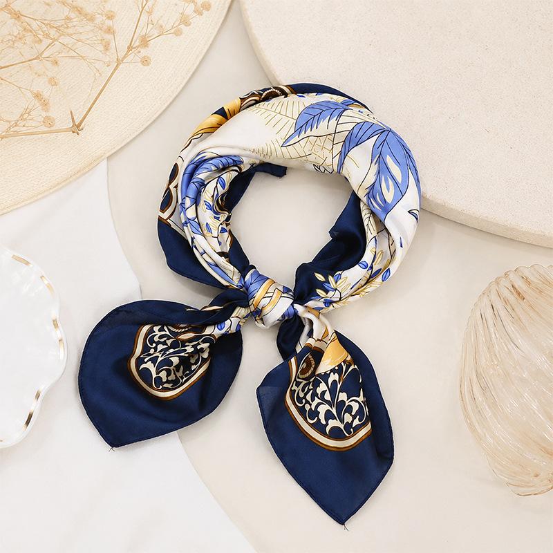 Women's 70cm Square Satin Silk Scarf - Vintage Floral Print Neck Wrap for Work & Fashion - Elegant Professional Accessory