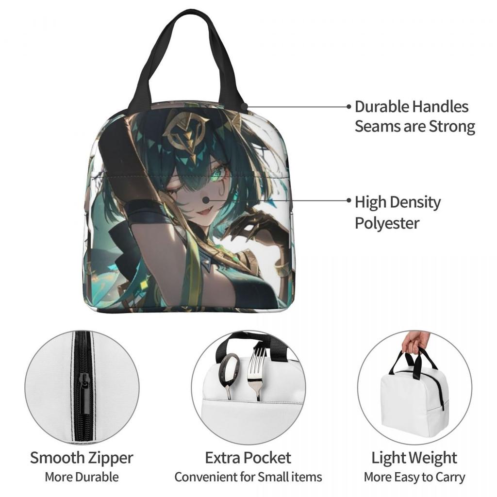 Genshin Impact Nefer Armpit Leak Insulated Lunch Bag for Women Children Portable Food Boxes Thermal Lunch Box Tote