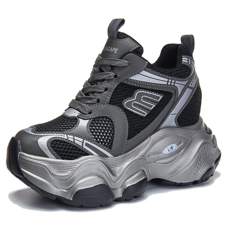 

Thick-soled heightening 9CM dad shoes women s summer new mesh breathable casual shoes small sports shoes 37 чорний