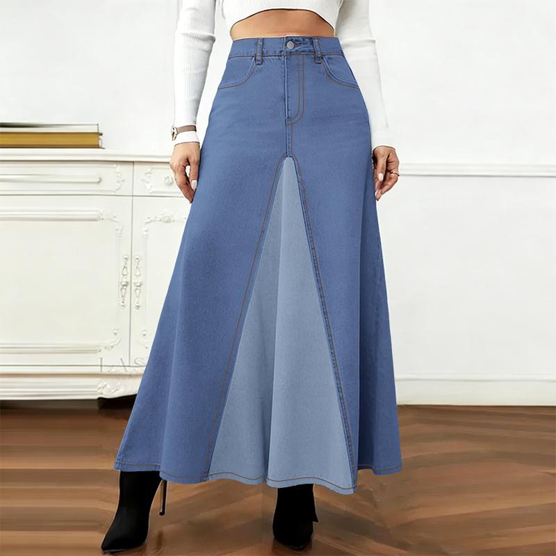 

ZANZEA Womens Loose Casual Splice A-Line Long Skirts 5XL
