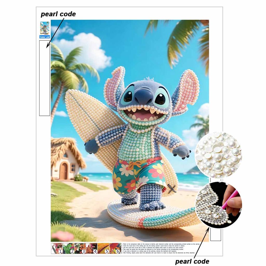 Disney Pearl Art Painting Stitch Surfing Beach Home Wall Decor Art Crafts Handmade DIY Adult/Beginner Gift Creative Home Decor Frameless 146