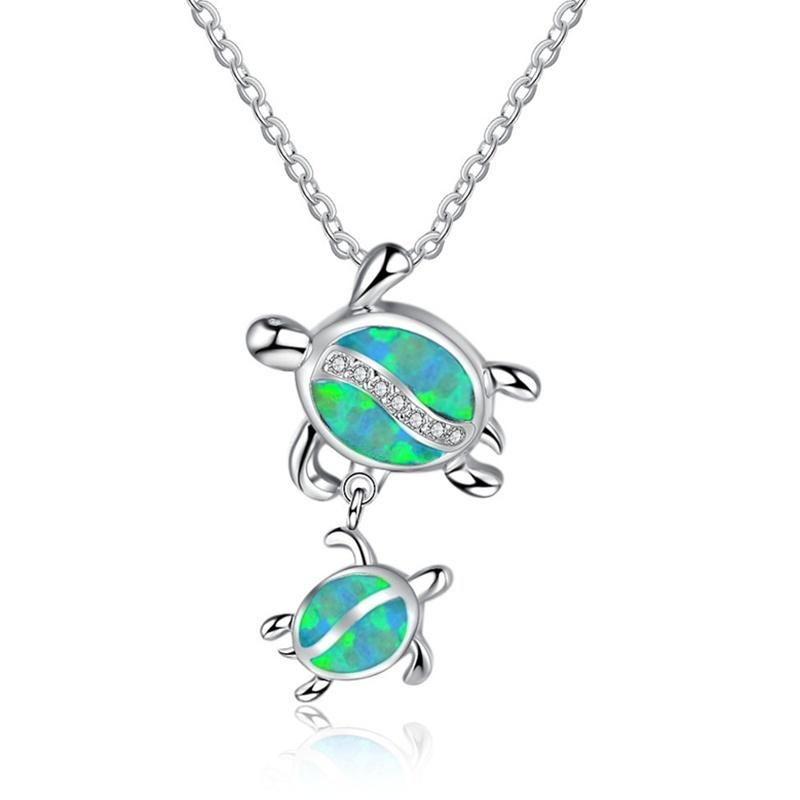 Fashion Pendant Sea Turtle Design Fire Opal Necklace Chain Charm For Women Gifts