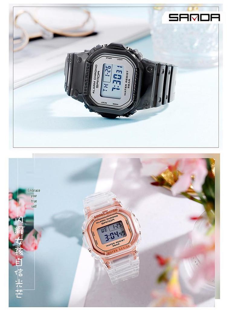 Sanda Transparent Strap Multifunctional Luminous Waterproof Sports Watch