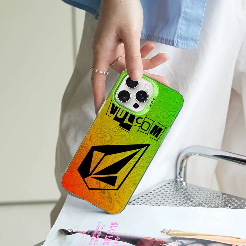 V-Volcom LOGO Fashion For Iphone 15 14 13 Plus 17 16 12 11 Pro Max Matte Colored Silver Luxury Phone Cover