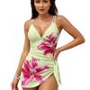 2026 Neues Europäisches und Amerikanisches Lilien-Print-Kleid Badeanzug Damen Kreuz-Rückenfrei Urlaub Thermalquelle Bikini