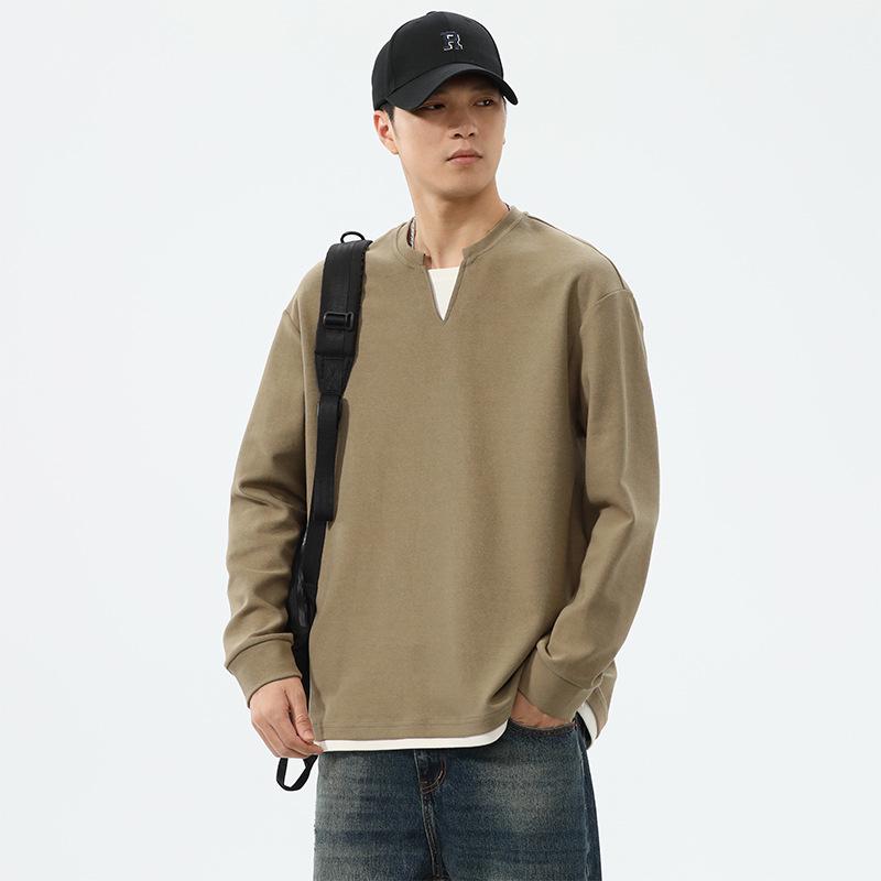 Men's American Two-Piece Style Long-Sleeve V-Neck Hoodie, Retro Casual Loose Fit, Autumn 2025 Trend