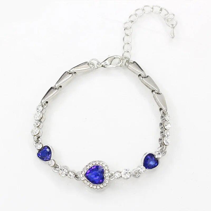 Fashion Heart of Ocean Pendant Bracelets New Shiny Blue Crystal Love  Bracelet for Women Valentine's Day Jewelry Wholesale