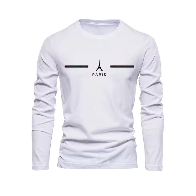 

Paris Pattern 3D Digital Printing Spring and Autumn Men s Long Sleeved T-shirt Regular Style Daily Casual Fashionable European 3XL білий