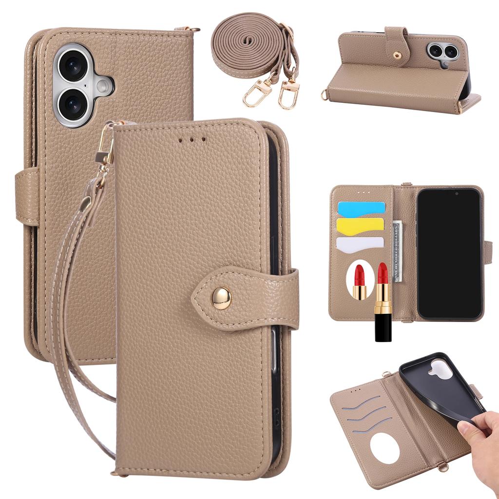 Crossbody Strap Mirror Wallet with Card Holder Phone Case for IPhone 16E 16 15 14 Pro Max 13 12 11 7 8 Plus Leather Flip Cover