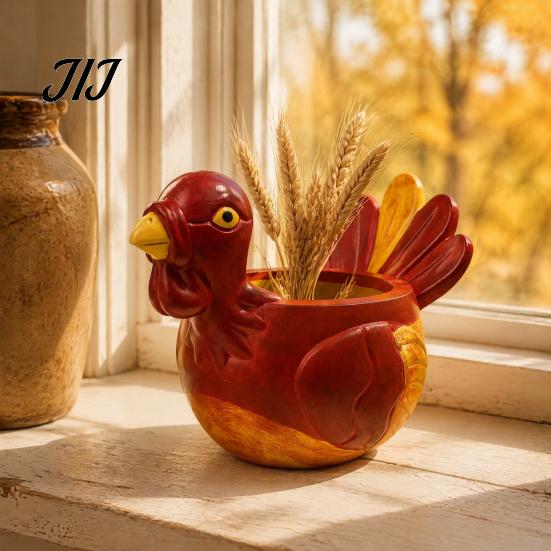Decorative Storage Bowls for Keys Hand-painted Resin Turkey Ornament Thanksgiving, Autumn Harvest Desktop Trinket Holders Home Organizer, Creative