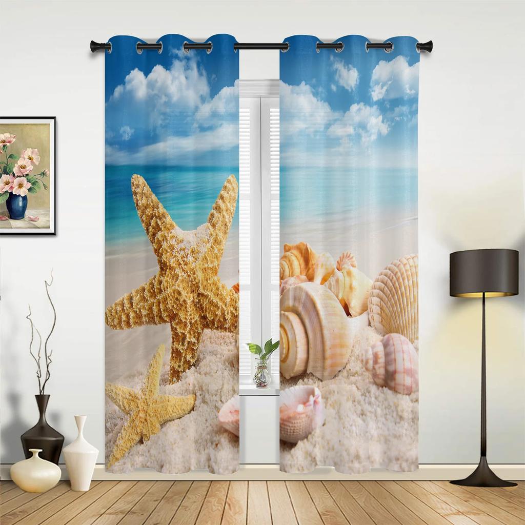 Gardiner med strandsolnedgång och havslandskap för sovrum, vardagsrum, draperier, kök, barnrum, fönstergardin, modern heminredning