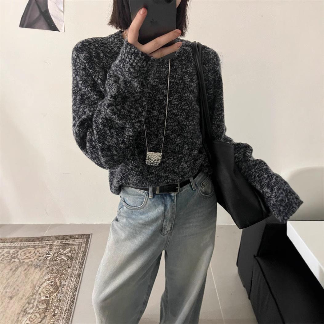 

Свитер пуловер свободного кроя с круглым вырезом в корейском стиле, с узором в виде снежинок и точек. XXL