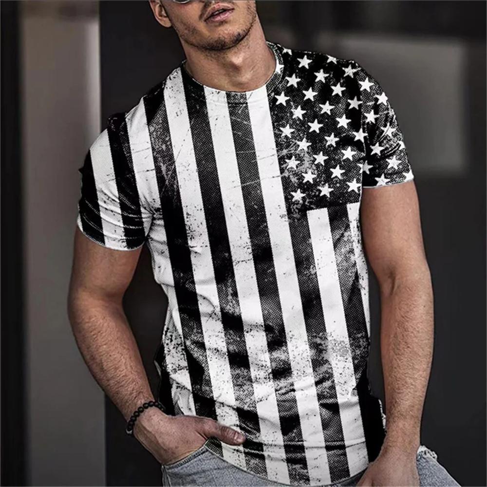 Letní pánské tričko 3D tisk Tričko s vlajkou USA Velká trička Topy Neformální Krátký rukáv Americký Streetwear Móda Muži Oblečení