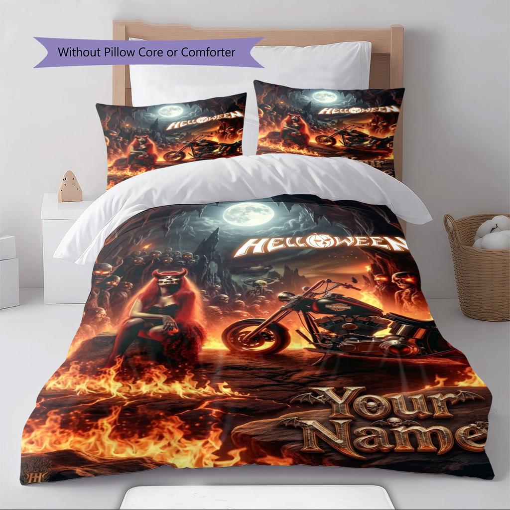 Name Individuell Helloween Band Muster Bettwäsche Set Bettbezug Kissenbezug Heimdekoration Geschenk (1 Bettbezug + 2 Kissenbezüge, ohne Füllung)
