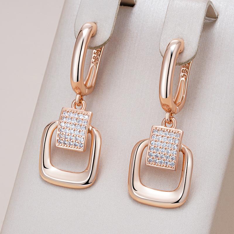 Kienl   Rose Gold Color Glossy Metal Square Long Earring For Women Shiny Natural Zircon Accessories Trend Daily Jewelry