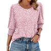 Women's Clothing, Spring, Loose, Casual, Printed, Seven Quarter Sleeves, Round Neck, T-shirt, Top
