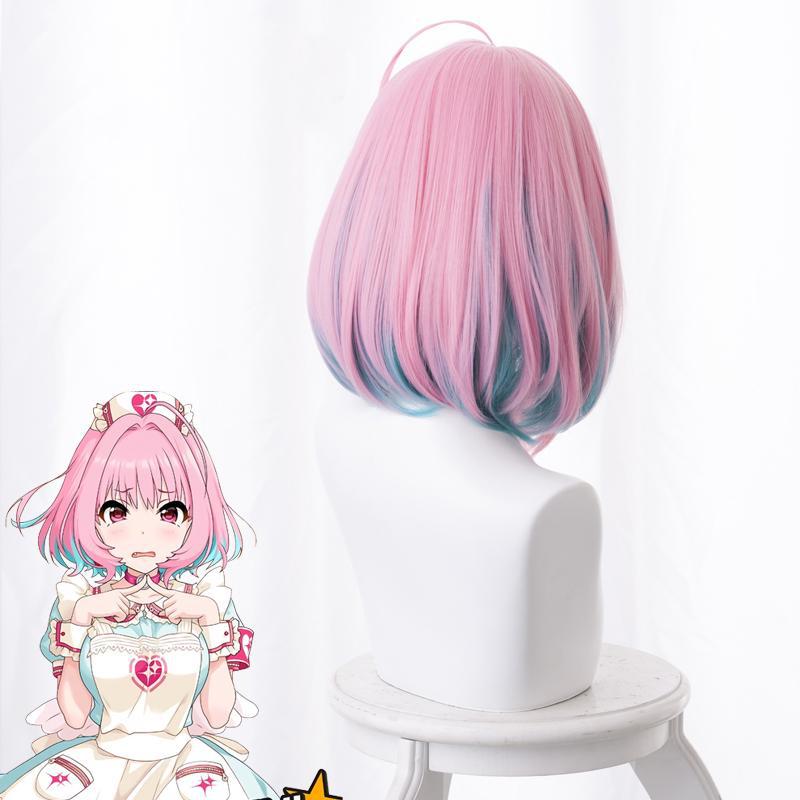 Anime 30cm Yumemi Riamu paruka Dívčí cosplay paruky 38cm růžová krátká paruka z vlasů Síťové teplu odolné syntetické vlasy