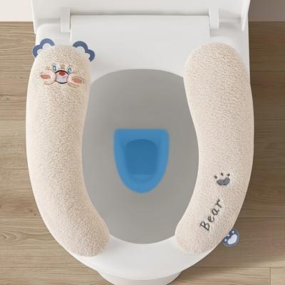1 Pair Cozy Cartoon Toilet Seat Thick Warm Non Slip Toilet Seat Cover Easy Clean Pedestal Ring Bathroom Accessories All Seasons